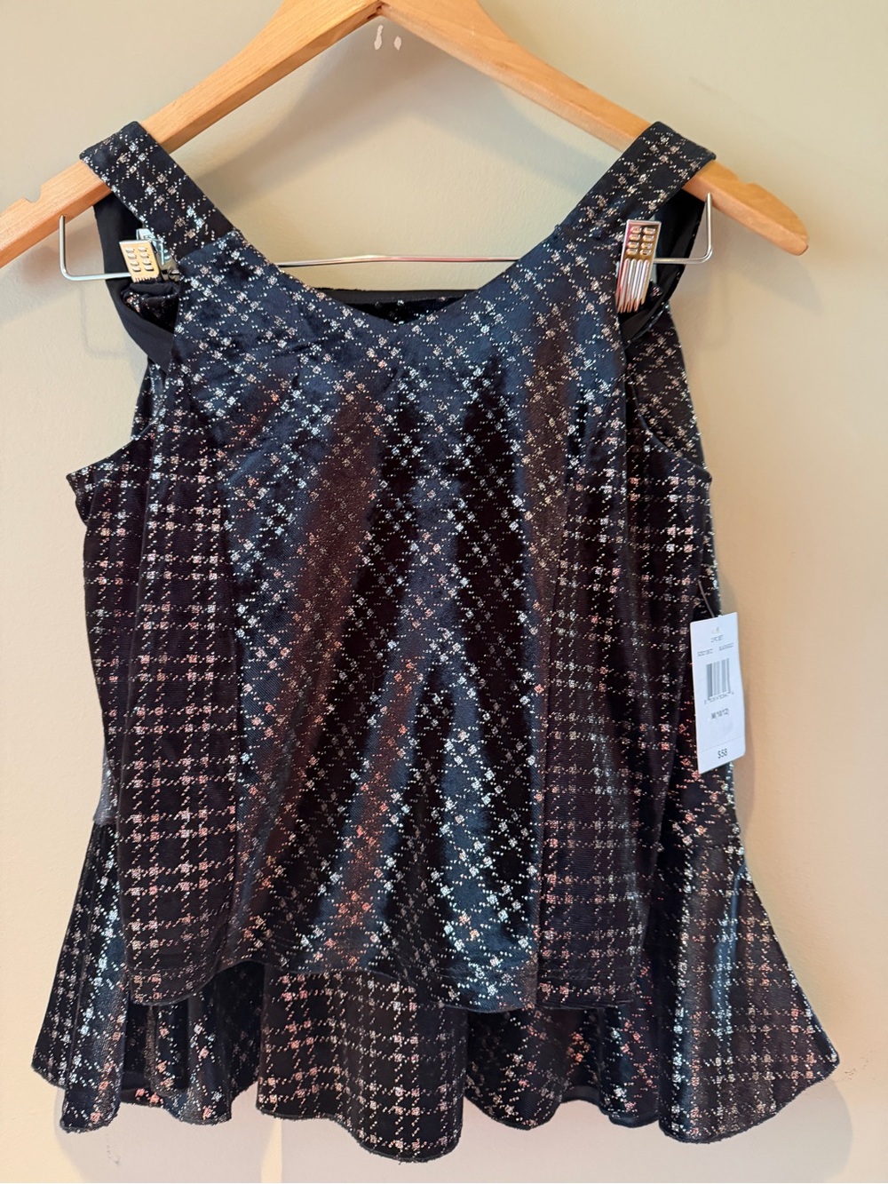lilt Girl’s Black Gold Velvet Plaid Sleeveless Peplum Tank with skirt NWT 10/12